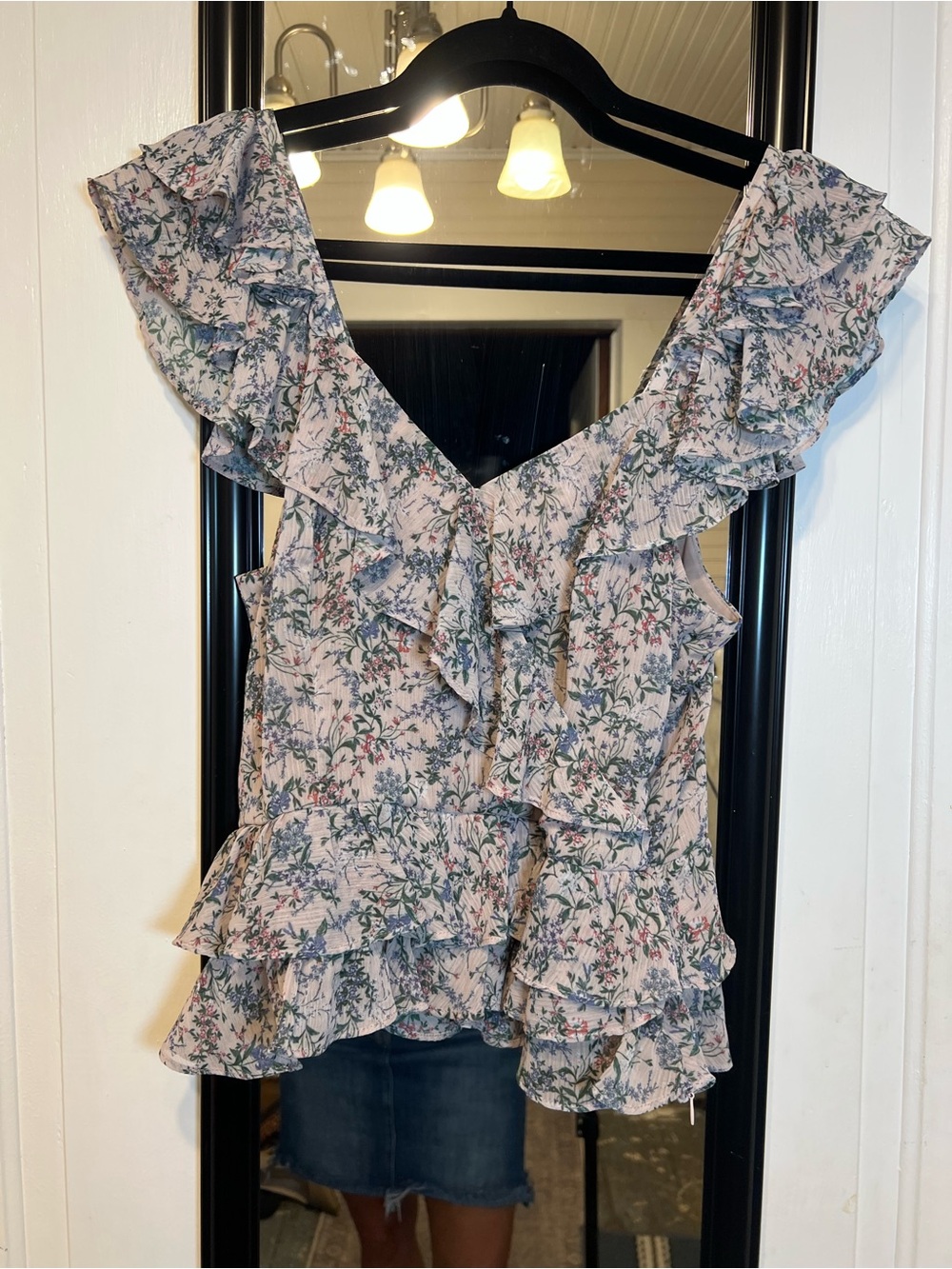 Marissa Webb Light Pink Floral Ruffle V-Neck Top